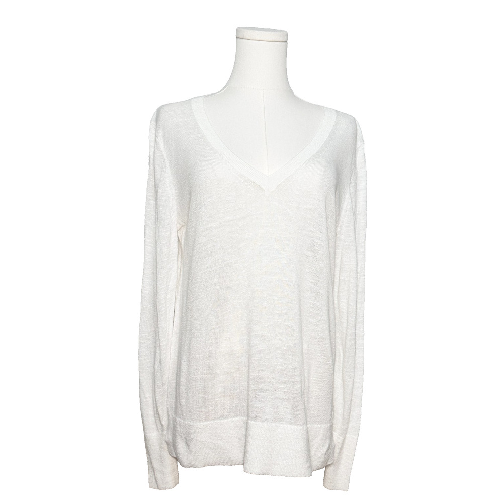Banana Republic White Linen Blend V Neck Lightweight Relaxed Sweater Small